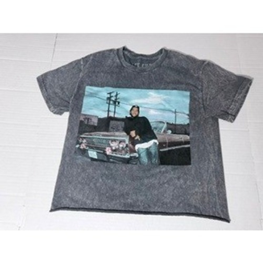 Ice Cube Graphic T-Shirt Charcoal Acid Wash Raw Hem Hip Hop Streetwear Small